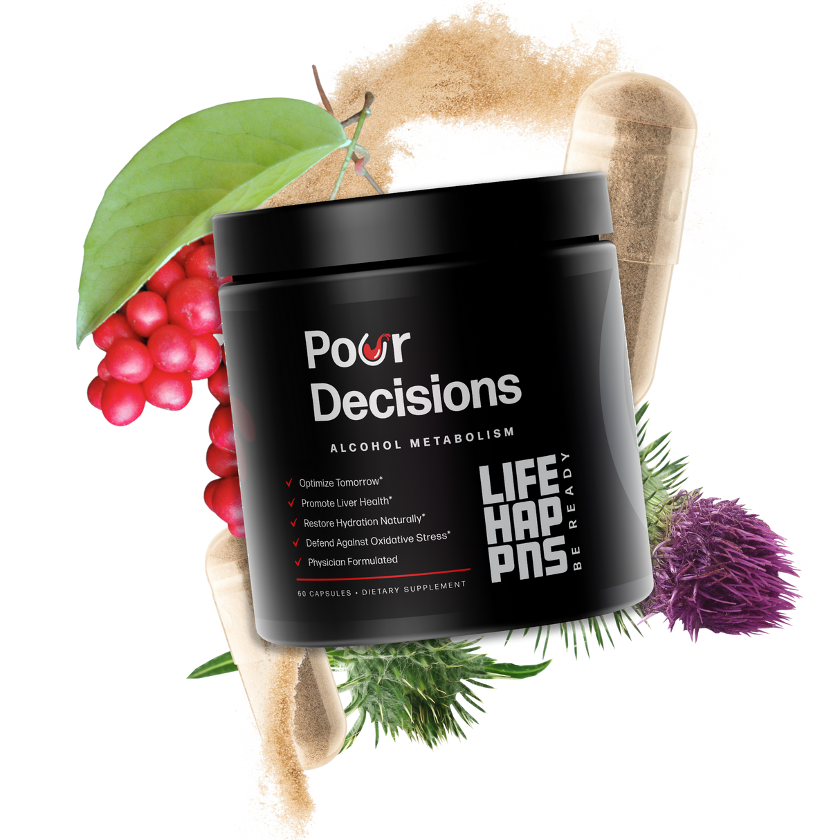 Life Happns Pour Decisions Alcohol Metabolism Supplement with Milk Thistle, Schisandra, and Capsule